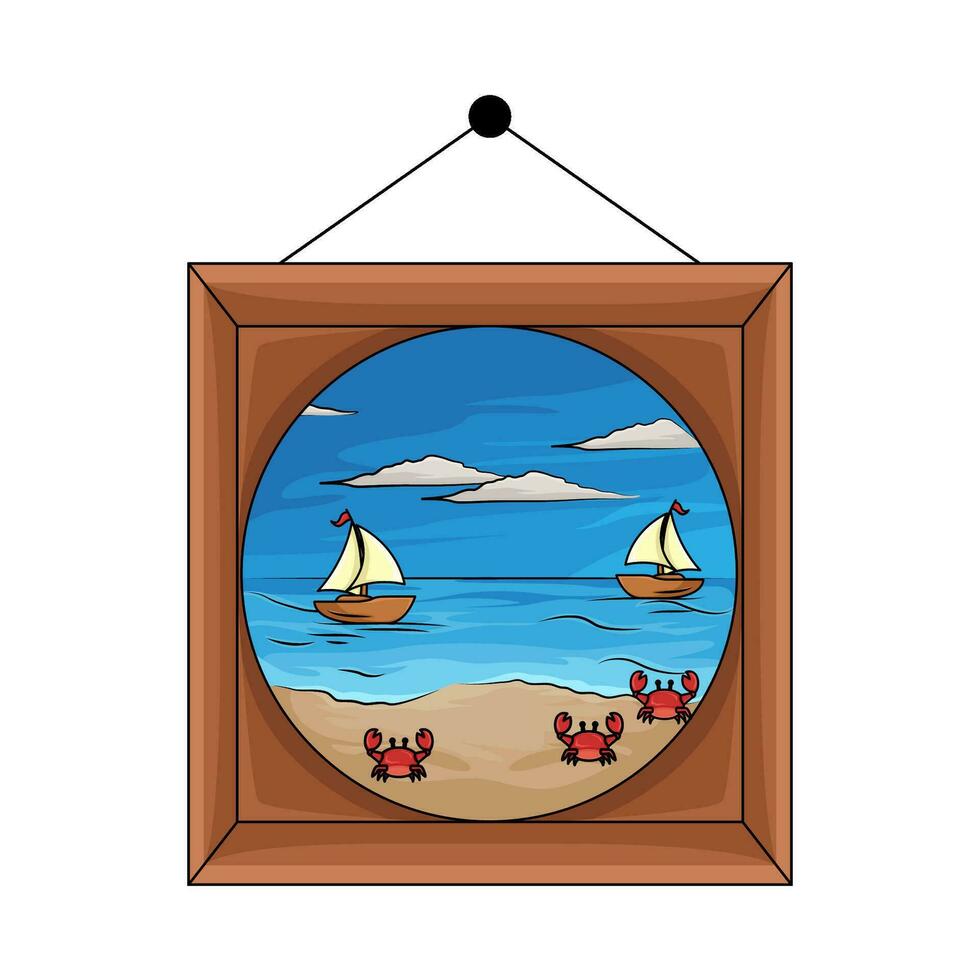 beach picture in frame hanging illuatration vector