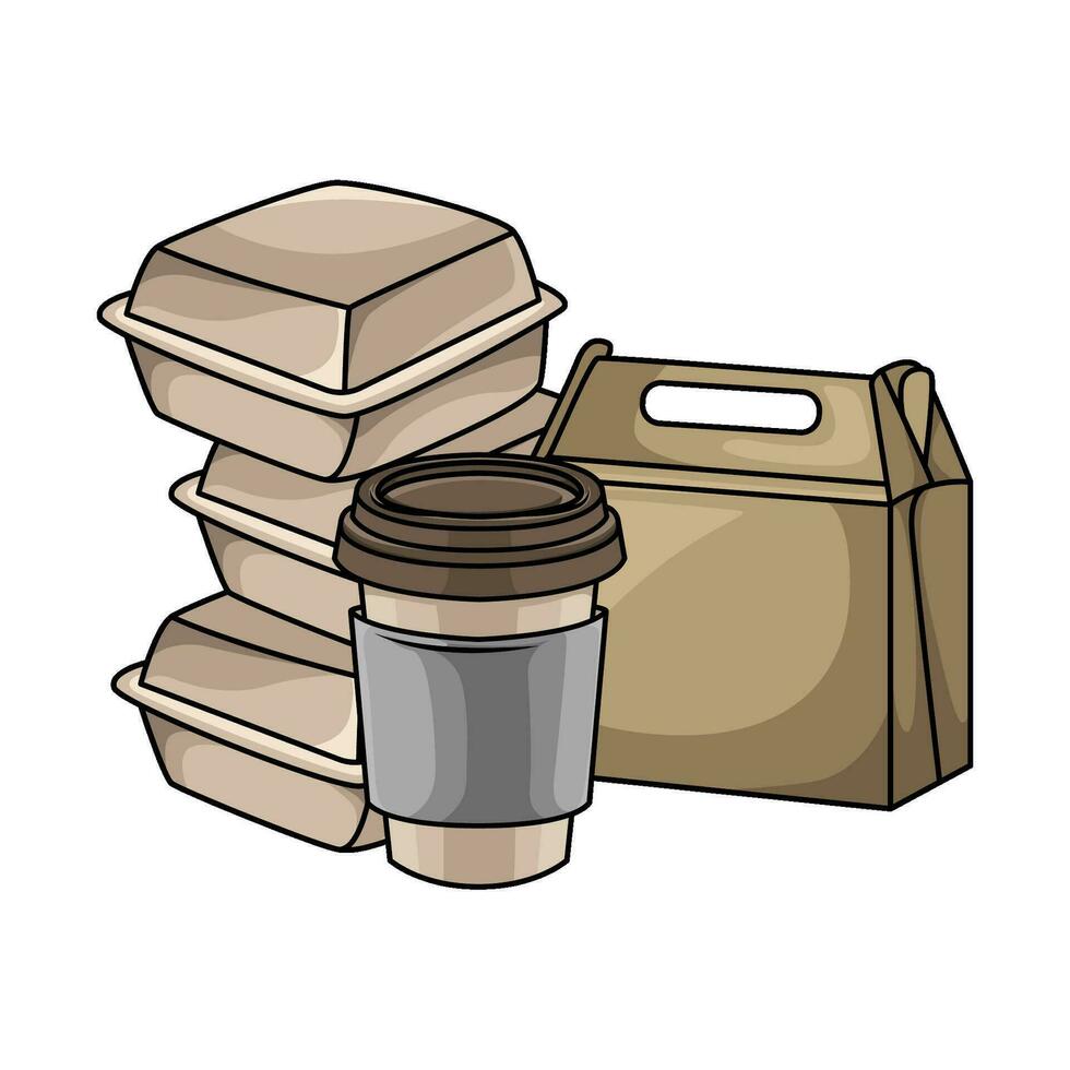 paperbag, box with cup coffee drink illustration vector