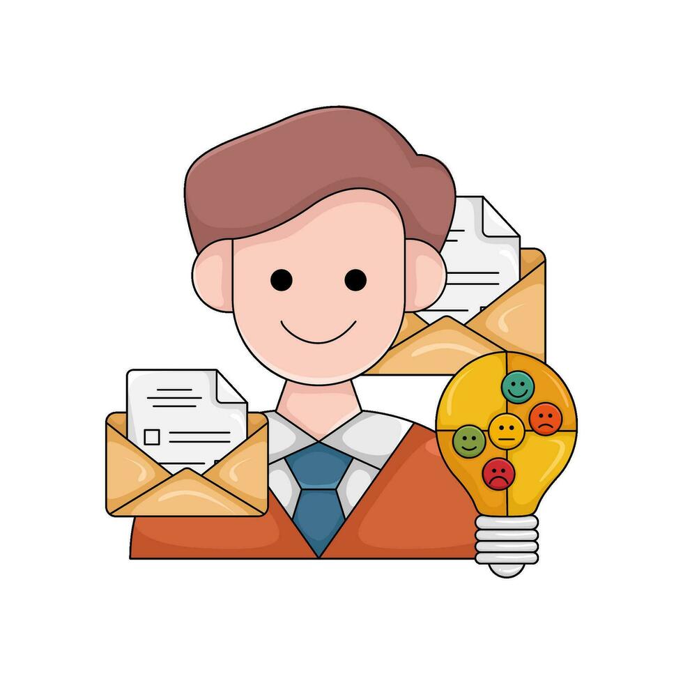 correo, lámpara idea con hombre ilustración vector