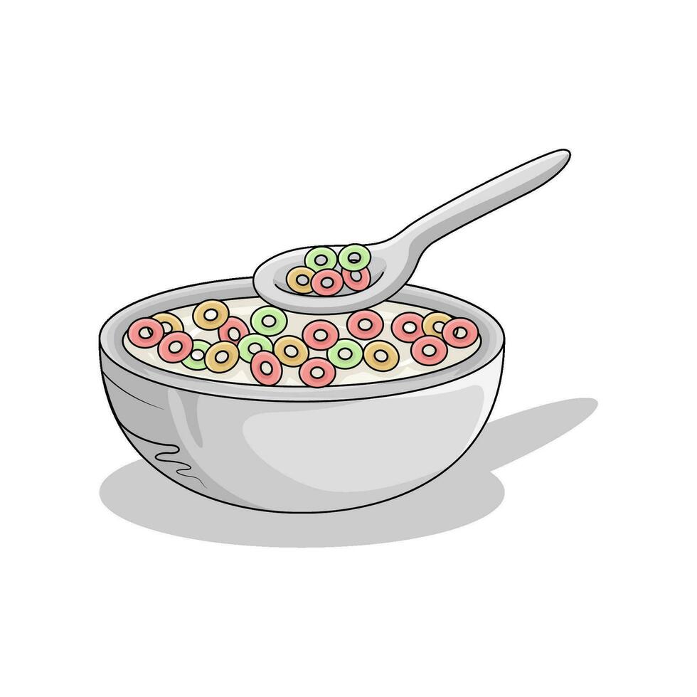 cereal en cuenco con cuchara ilustración vector