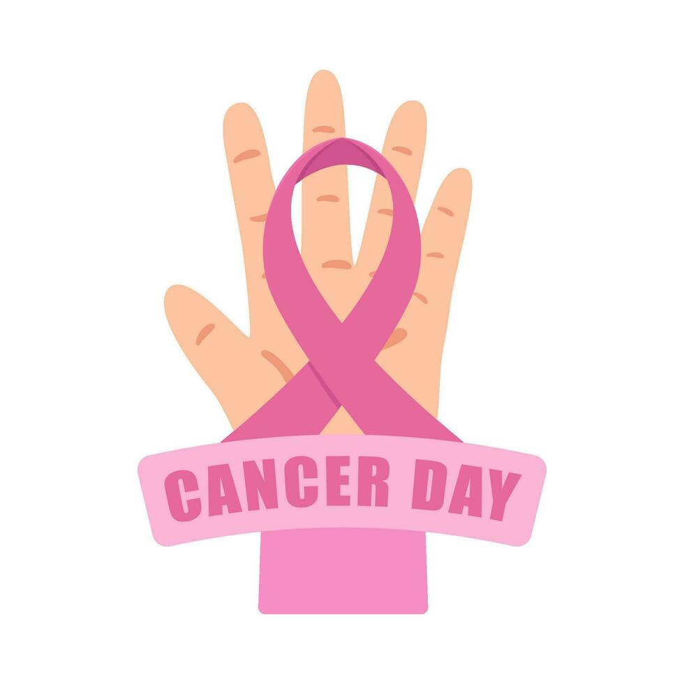 ribbon cancer day  in hand illustration vector