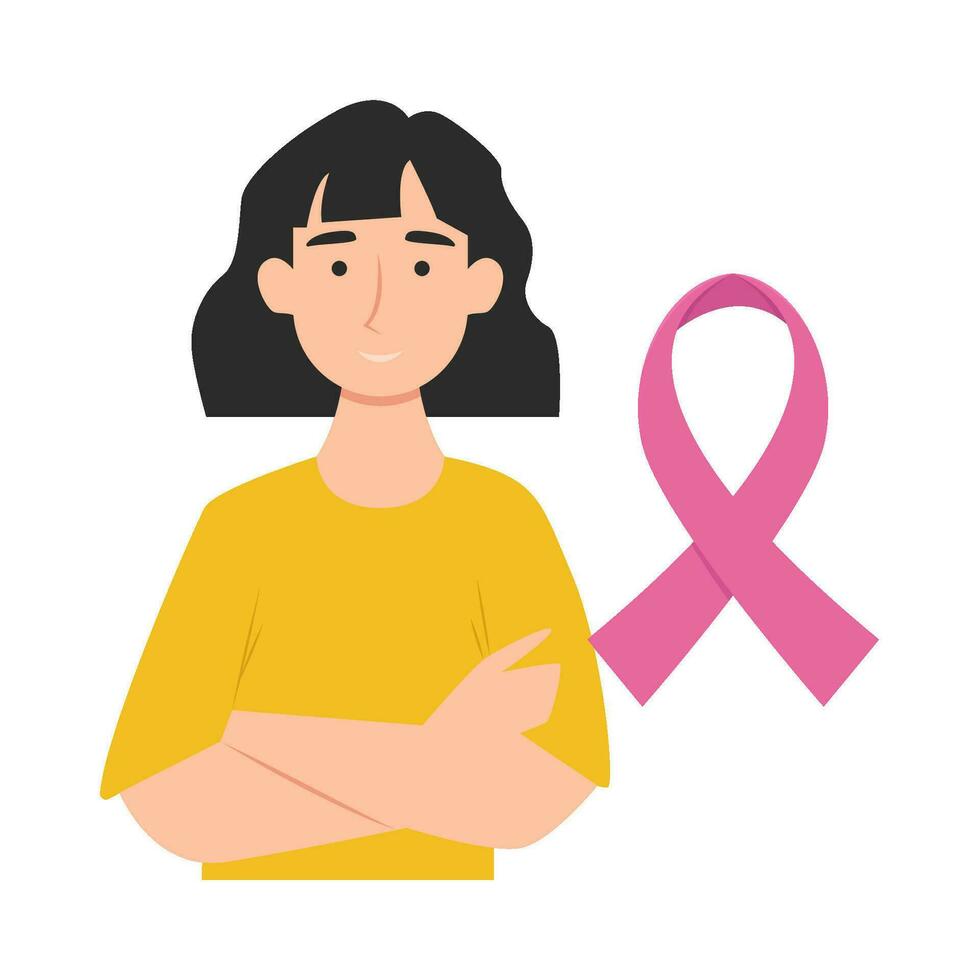 ribbon cancer day  with women illustration vector
