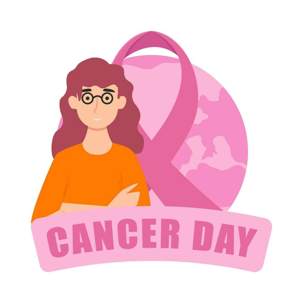 mujer con cinta cáncer mundo día ilustración vector