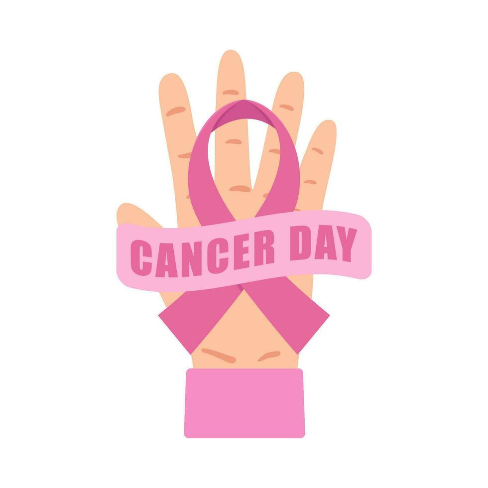 ribbon cancer day  in hand illustration vector