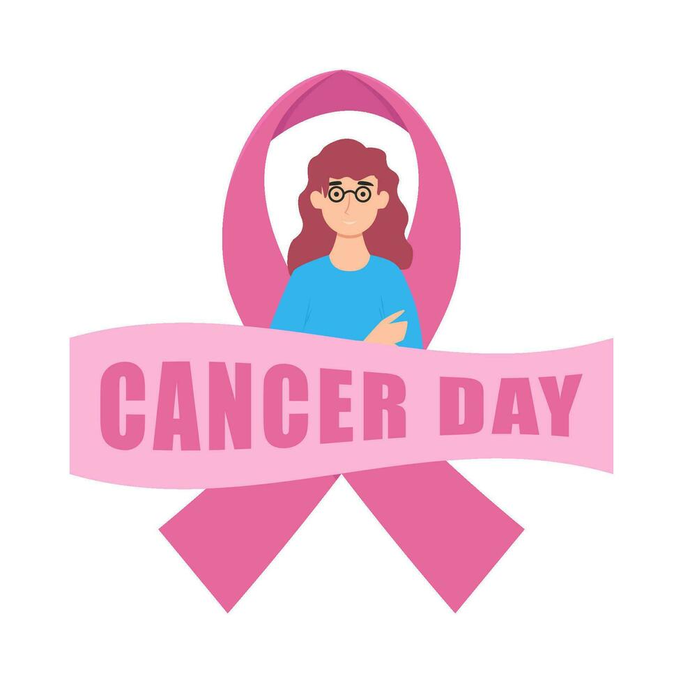 ribbon cancer day  with women illustration vector