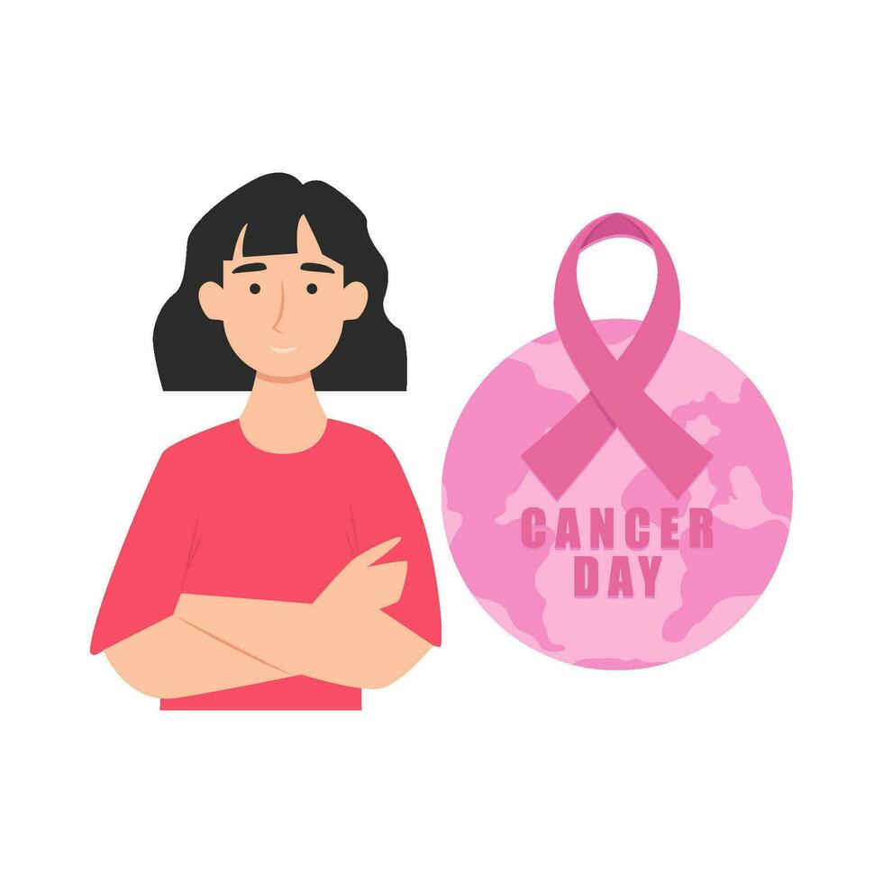 women with ribbon cancer world day illustration vector