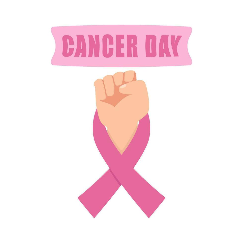 ribbon cancer day in hand illustration vector