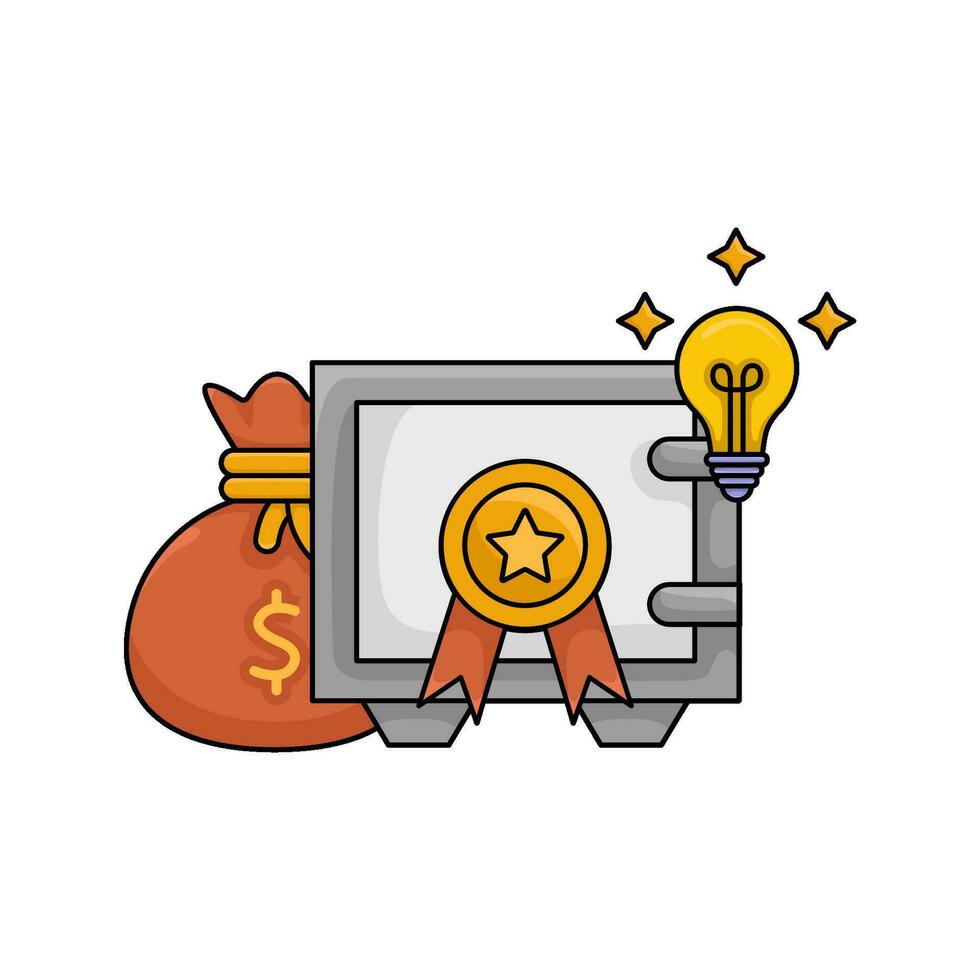 safe money, award ribbon, lamp with money bag ilustration vector