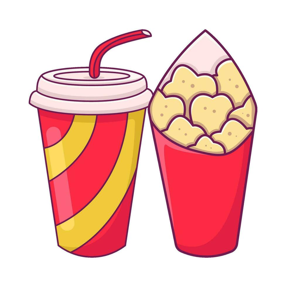 popcorn with cup drink illustration vector