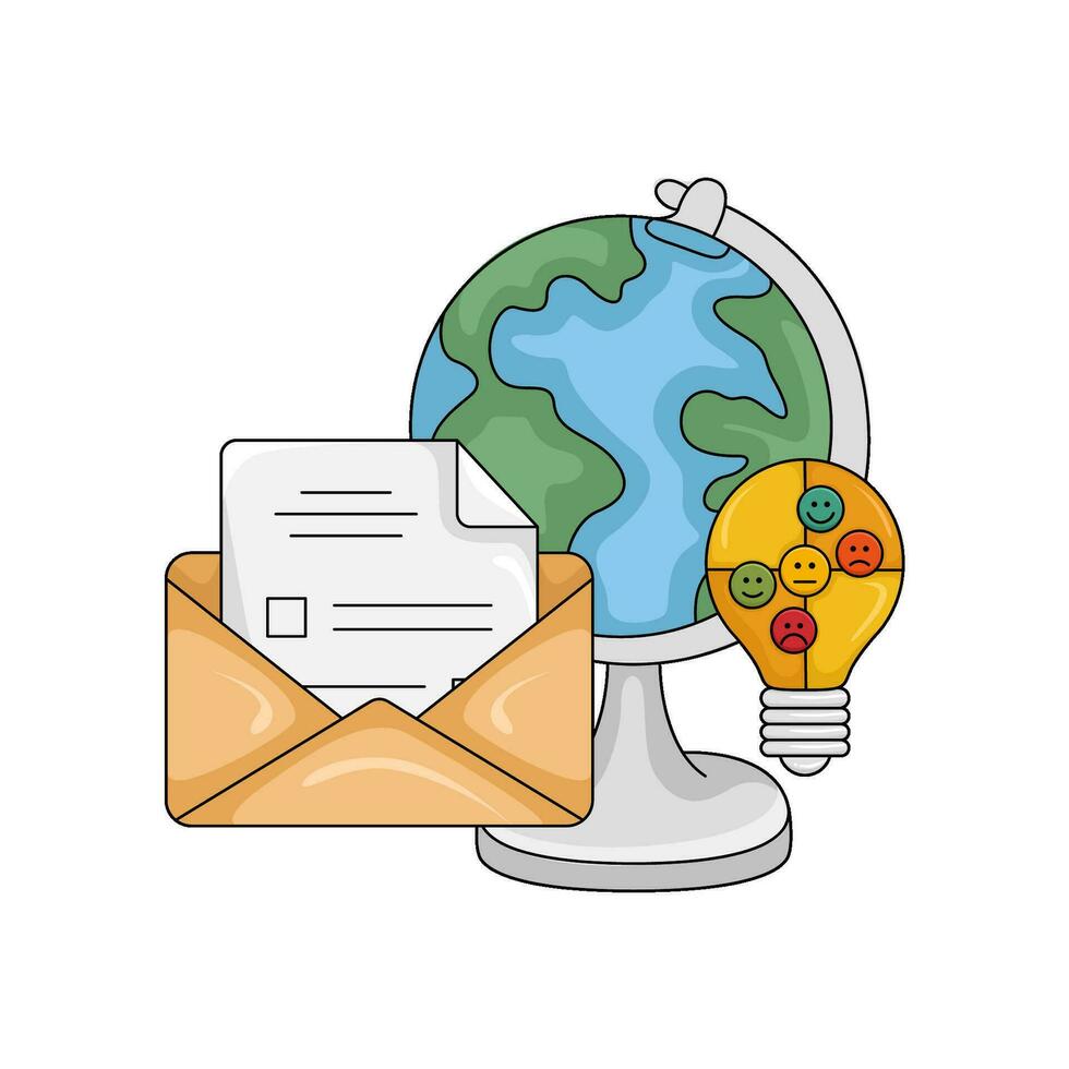 email, globe with lamp idea illustration vector