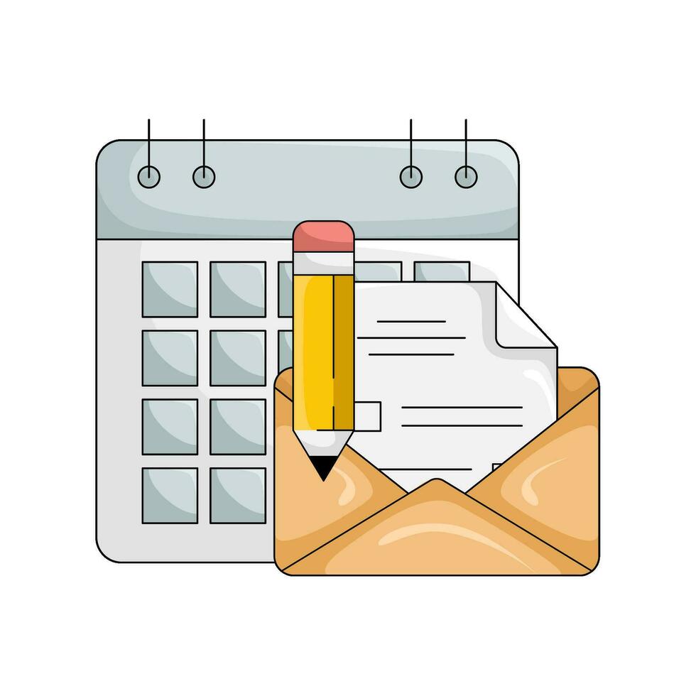 correo electrónico, lápiz con calendario ilustración vector