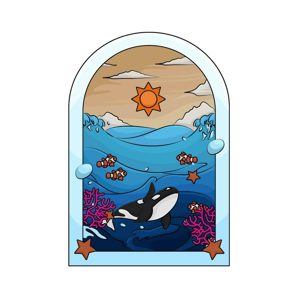 whale in ocean illlustration vector