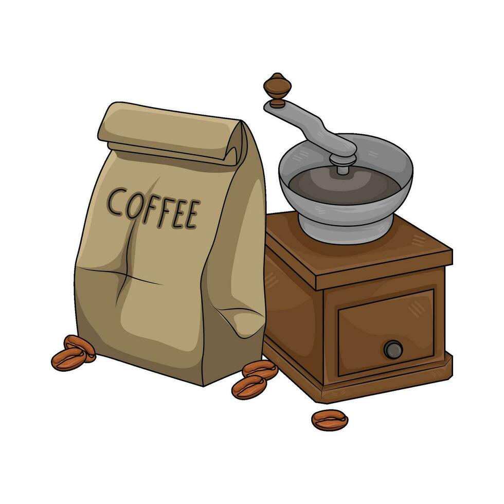 grinder  with paperbag coffee illustration vector