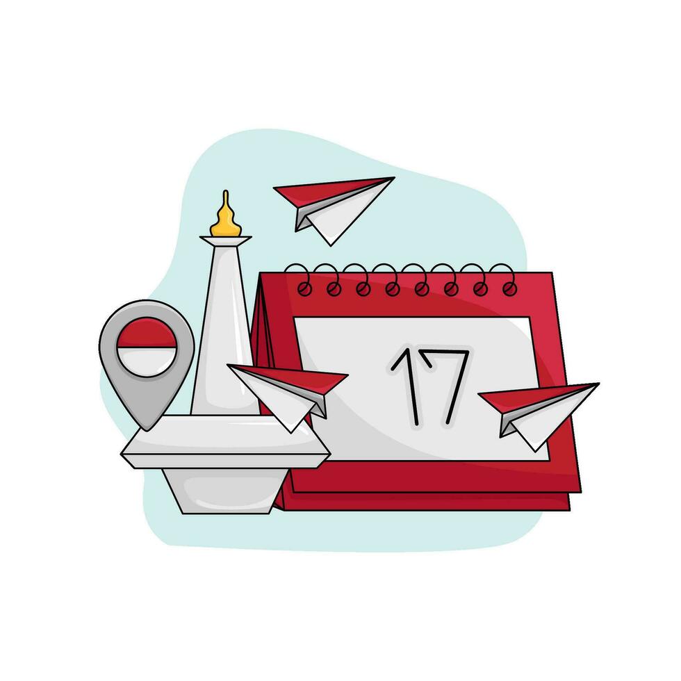calendar with  monas indonesia merdeka illustration vector