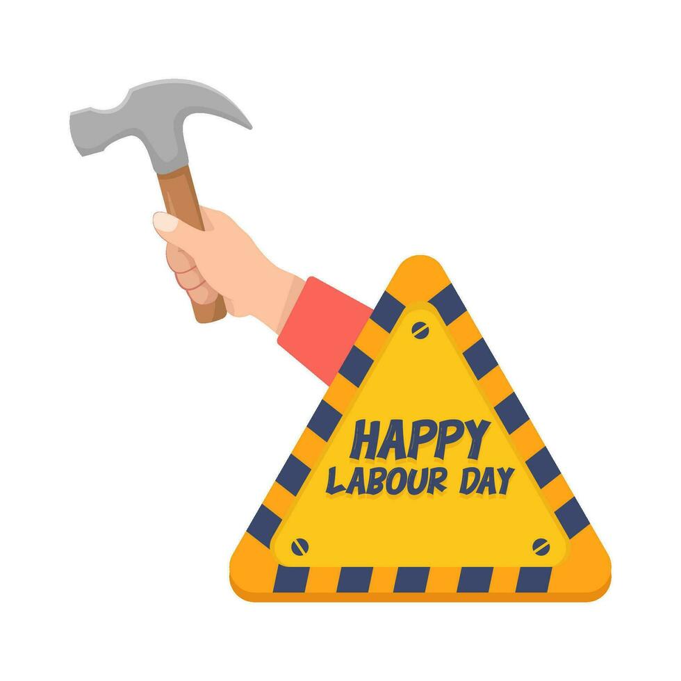 hammer in hand with labour day illustration vector