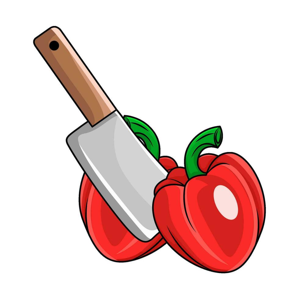 peppers with knife illustration vector
