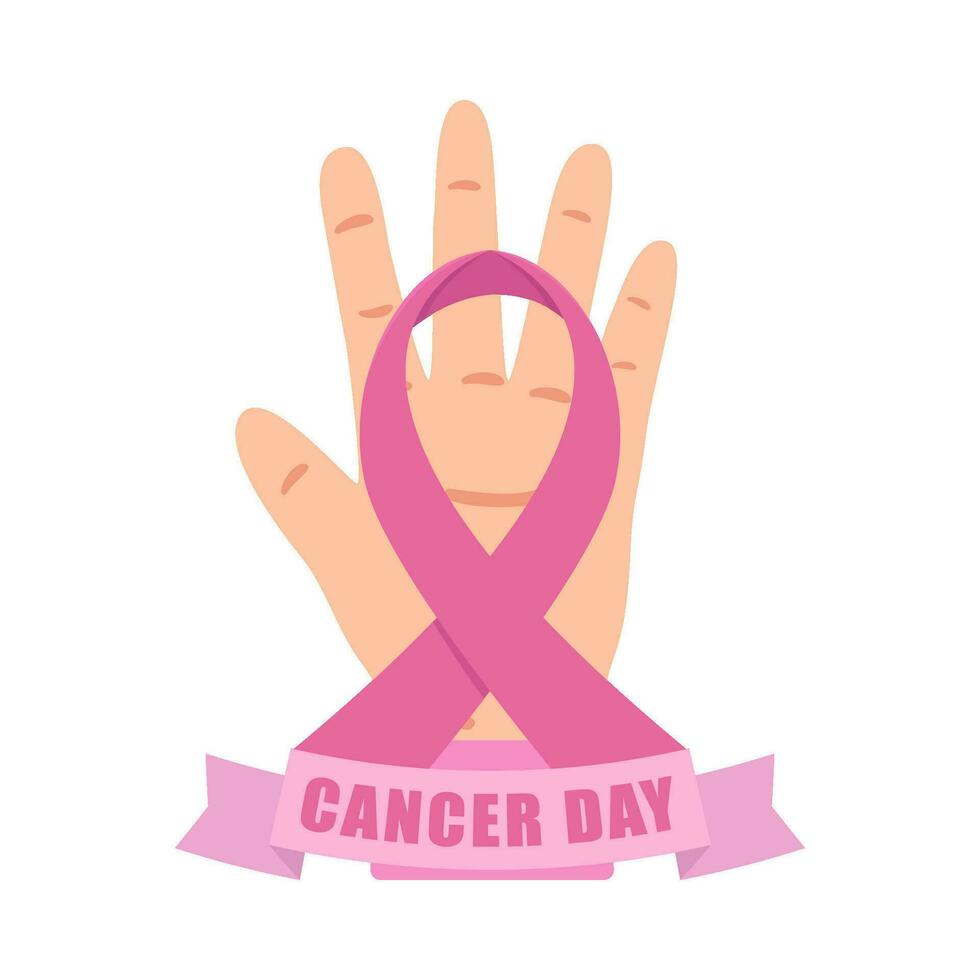 ribbon cancer day  in hand illustration vector