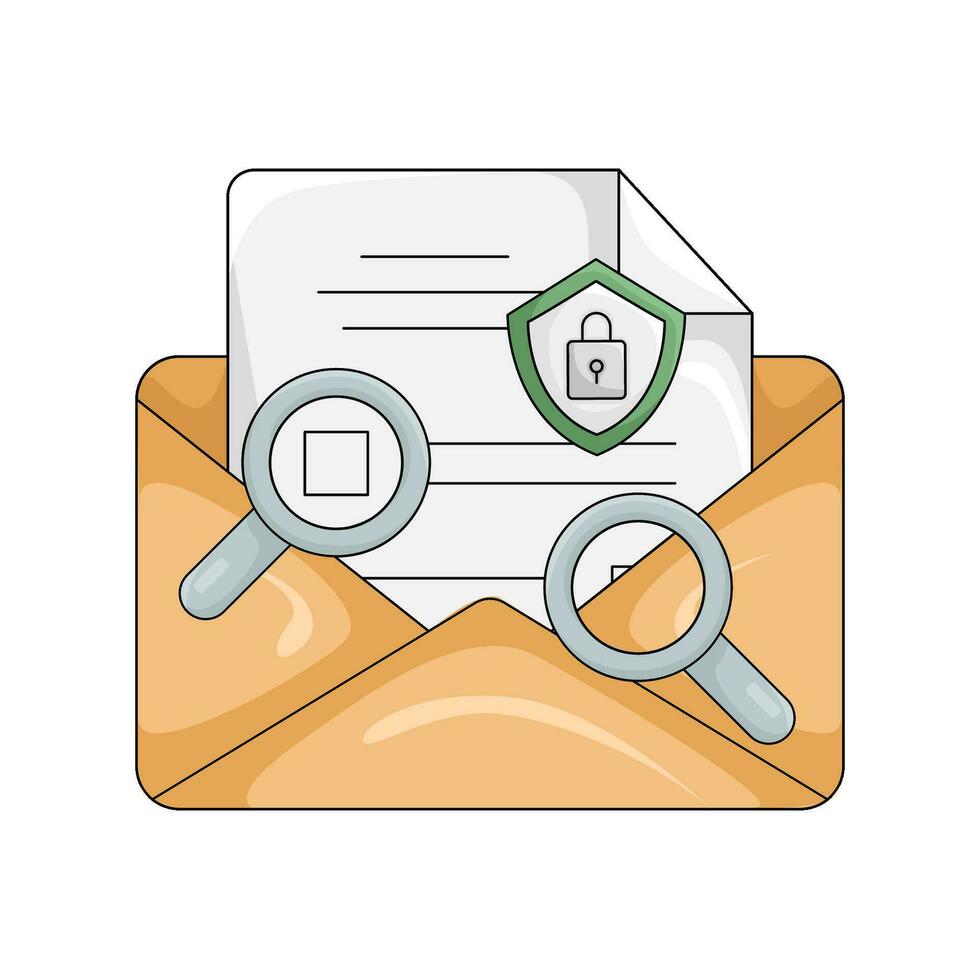 mail, magnyfing glass with protection illustration vector