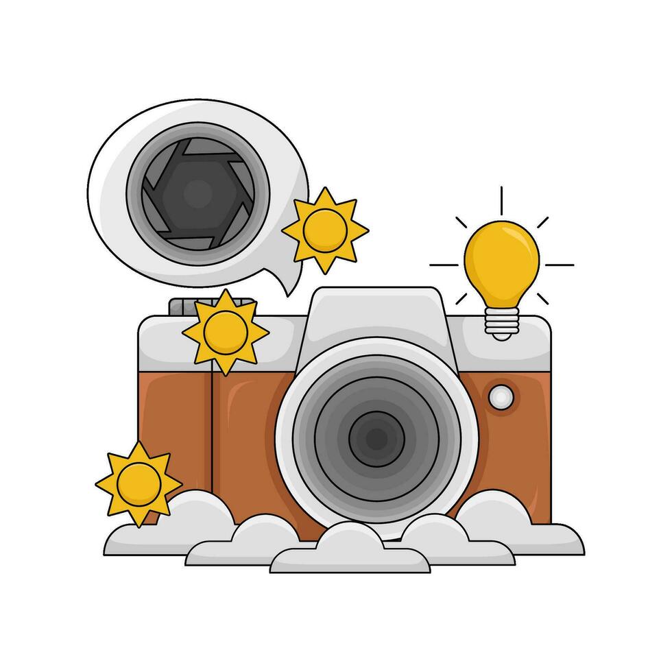 camera photo, brightness with shooter in speech bubble illustration vector