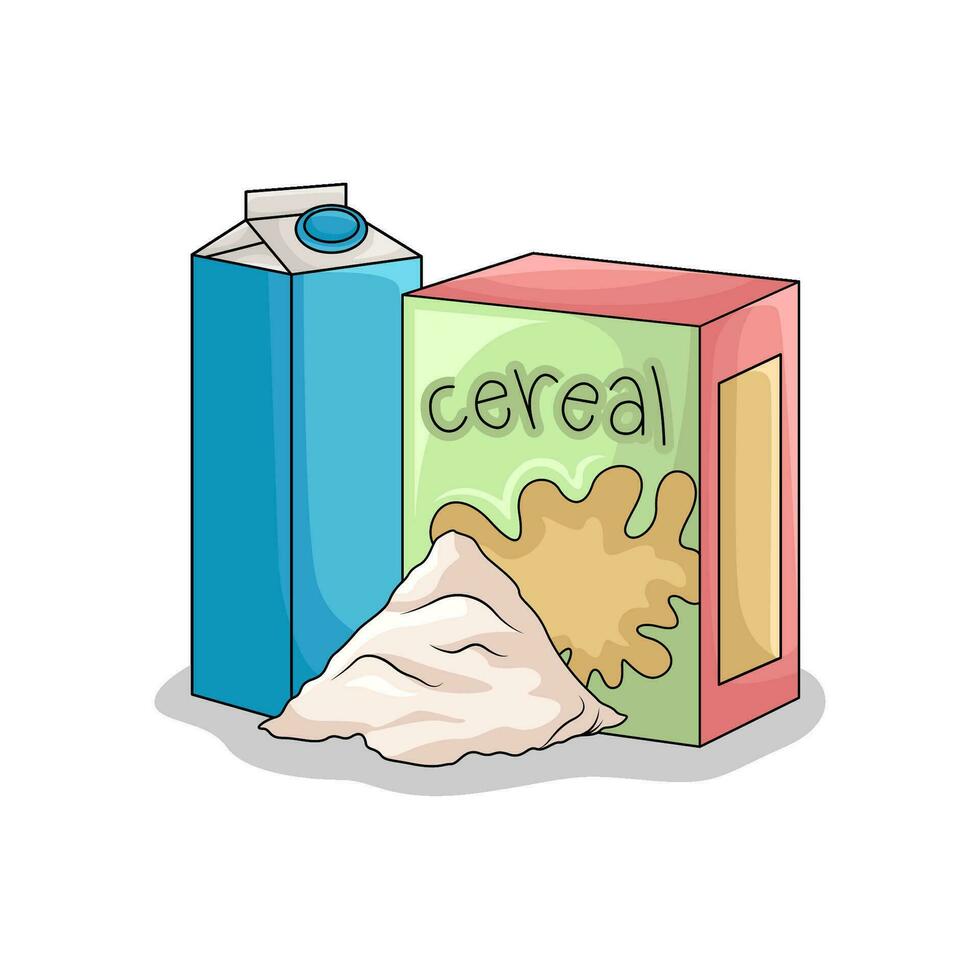 cereal box, wheat powder with box milk illustration vector