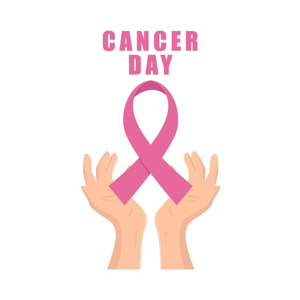 ribbon cancer day in hand  illustration vector