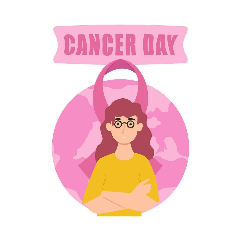 women with ribbon cancer world day illustration vector