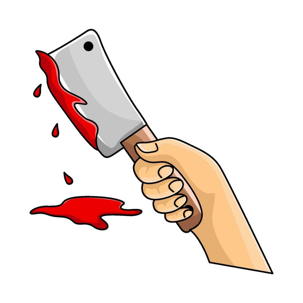 blood in butcher knife kill  with in hand illustration vector