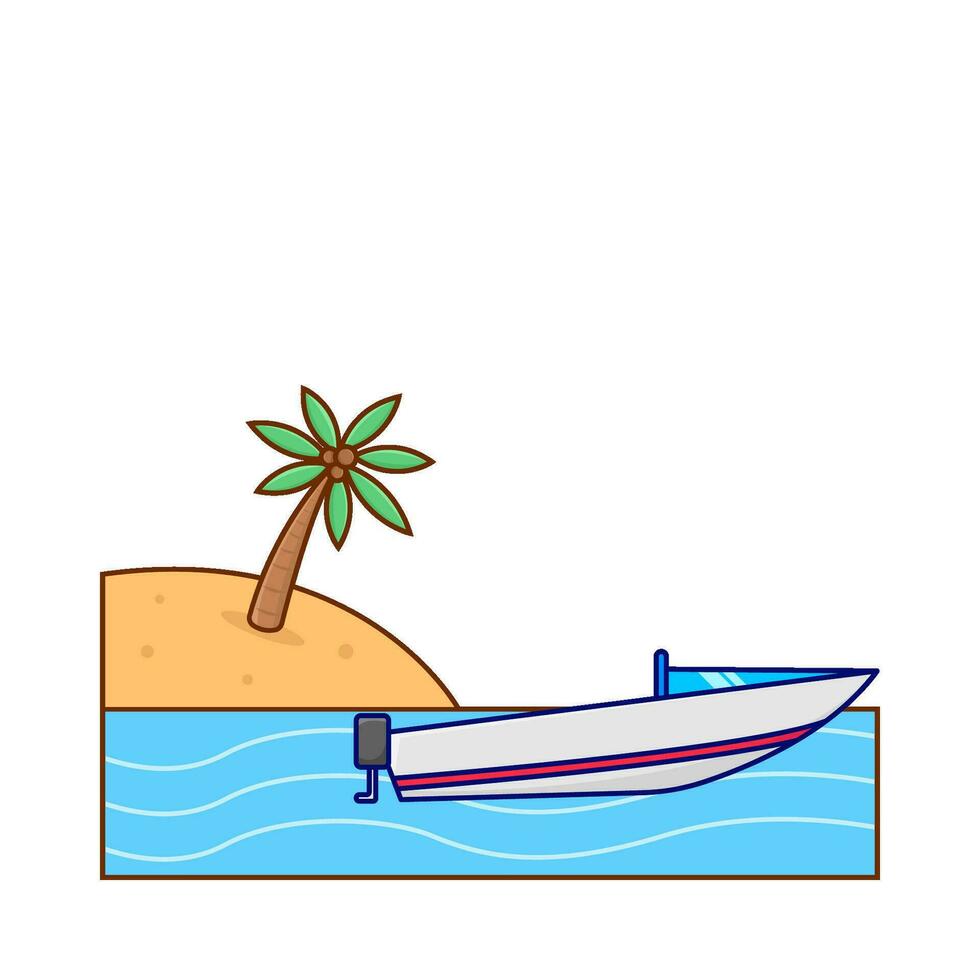 boat in beach with palm tree illustration vector