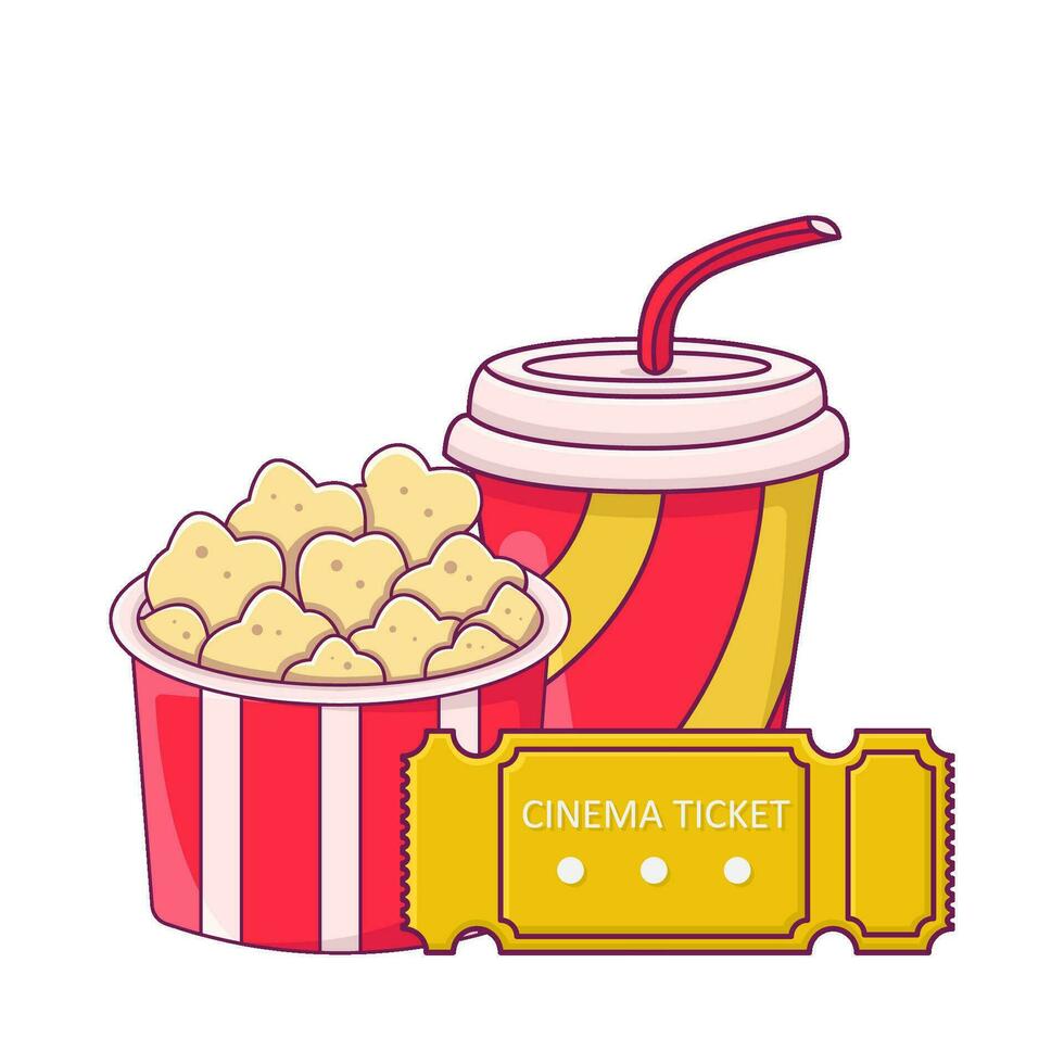 popcorn, drink with ticket cinema illustration vector