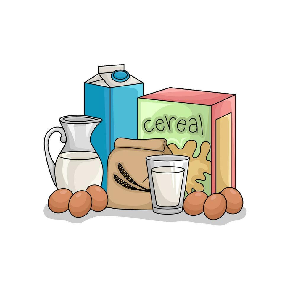 cereal box, packaging wheat powder,milk with egg illustration vector