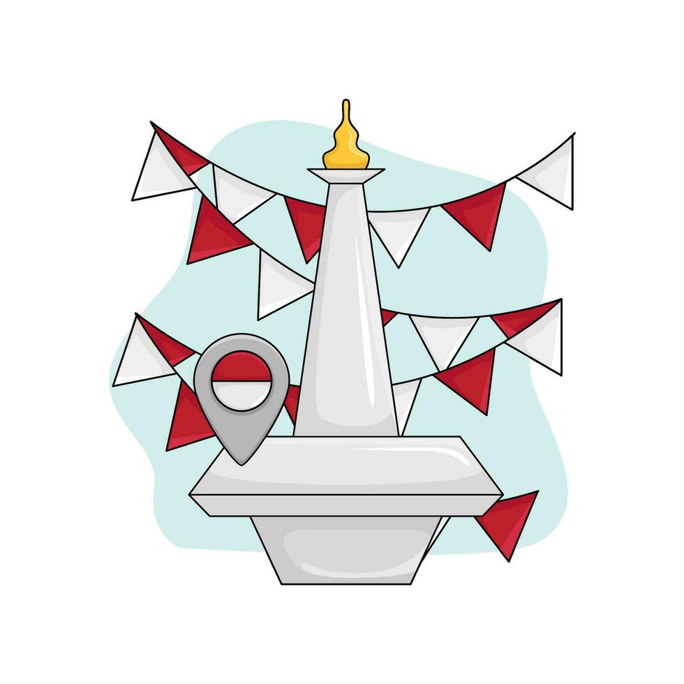 monas, flag indonesia merdeka with location illustration vector