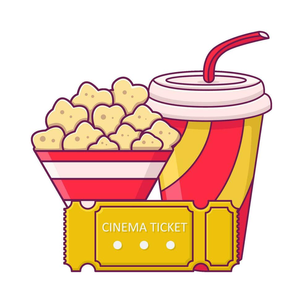 popcorn, drink with ticket cinema illustration vector