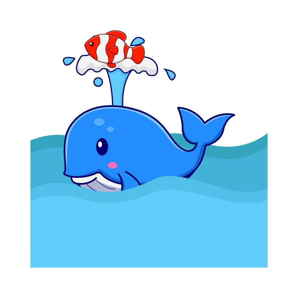 whale with fish in swimming pool  illustration vector