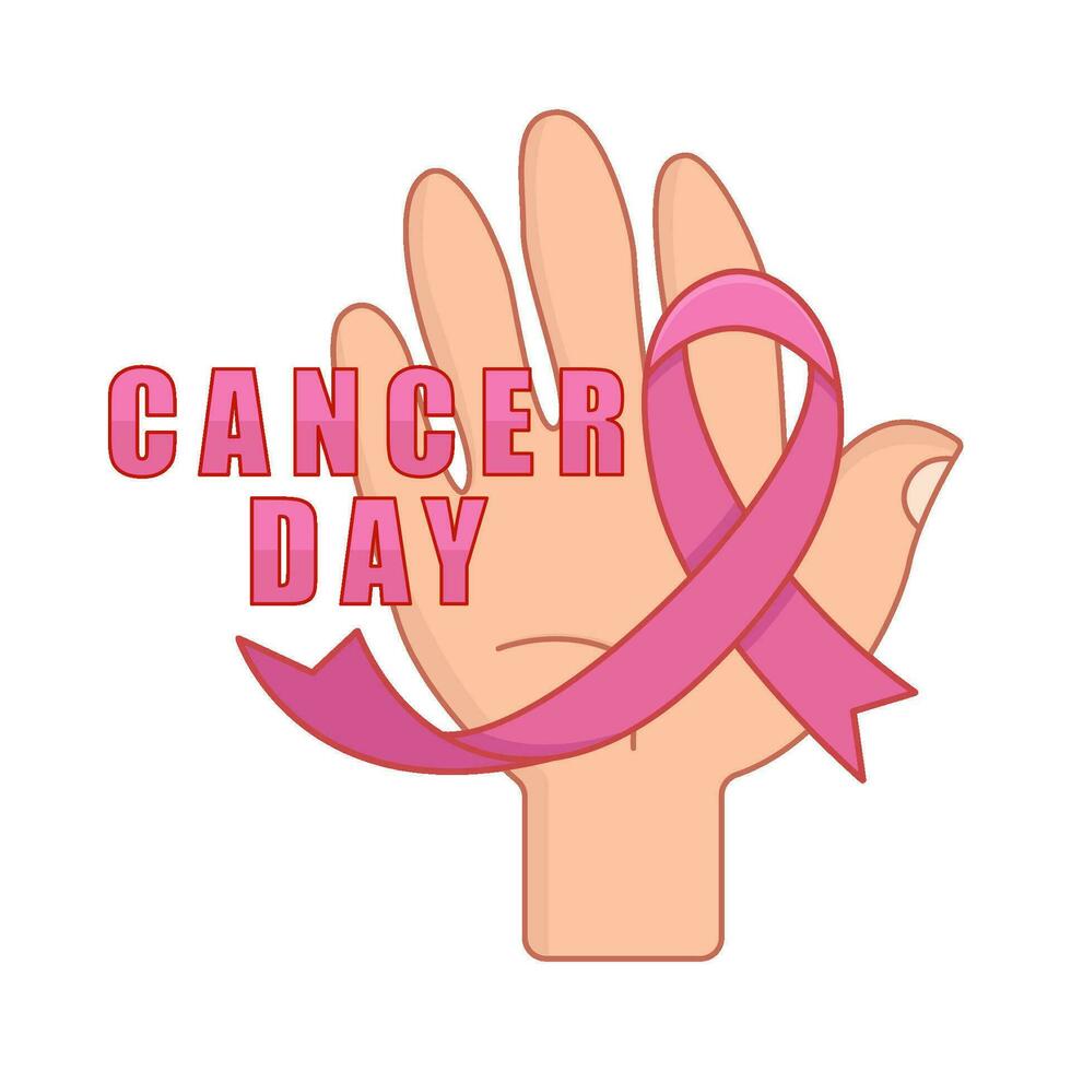 ribbon cancer day in hand  illustration vector