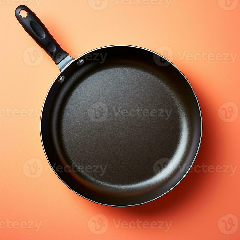 AI generated Empty bright frying pan on isolated background, Top view - AI generated image photo