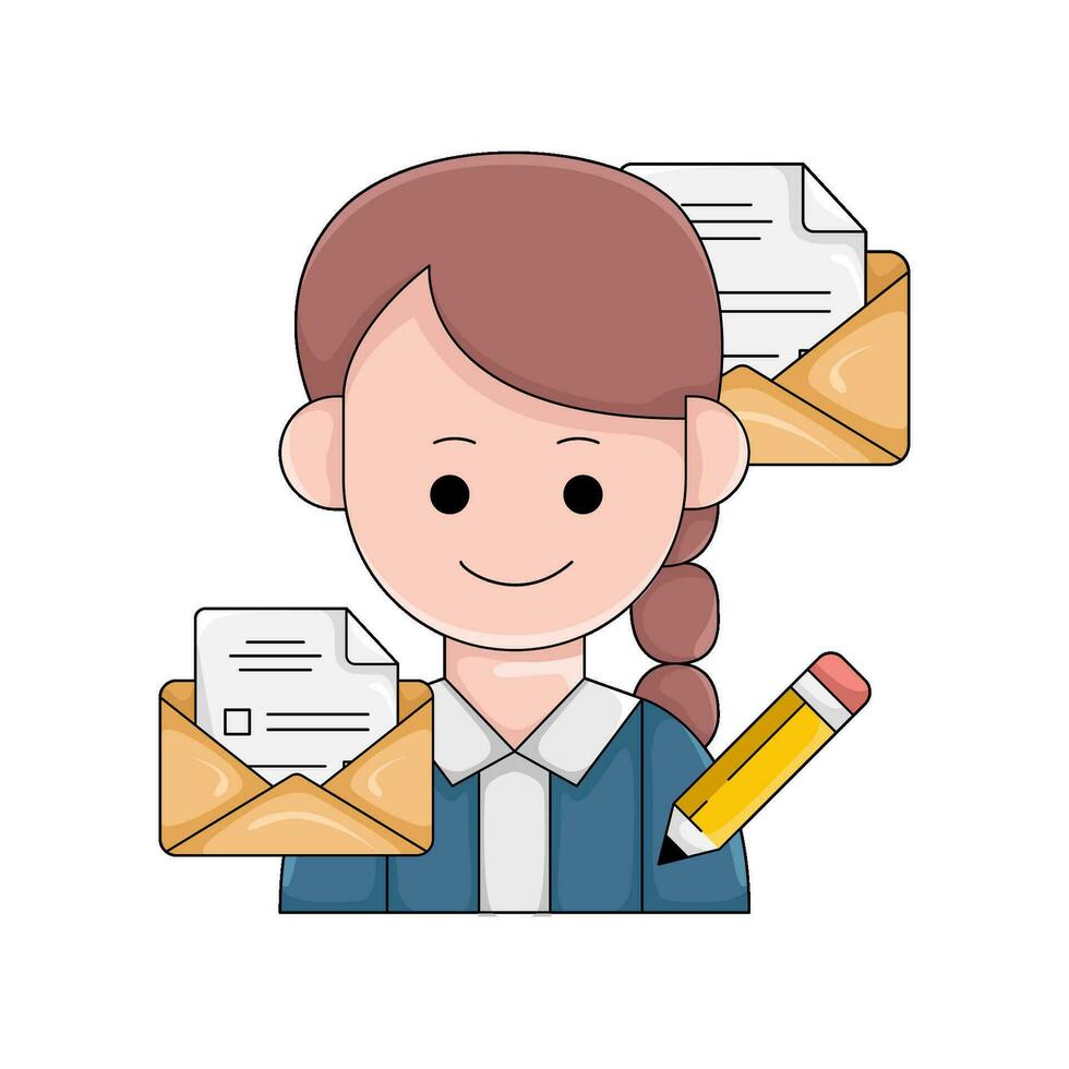 mail, women with pencil illustration vector