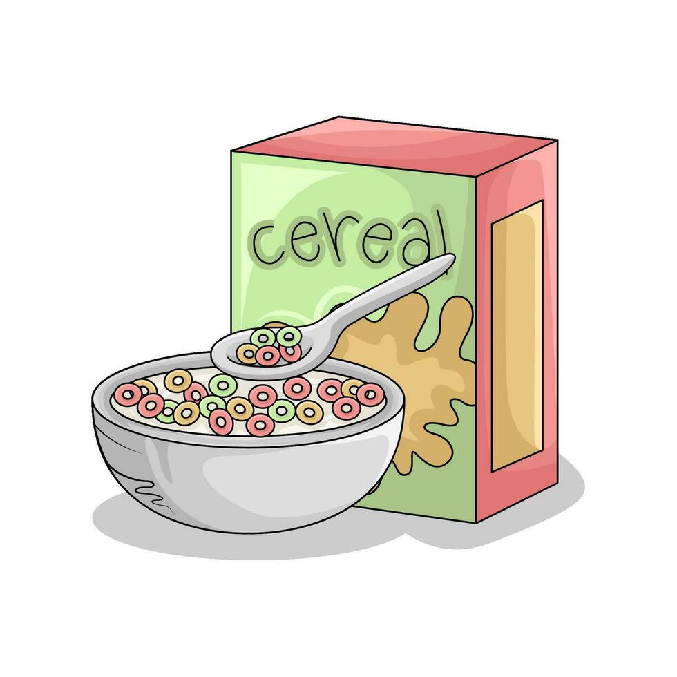 cereal caja con cereal en cuenco ilustración vector