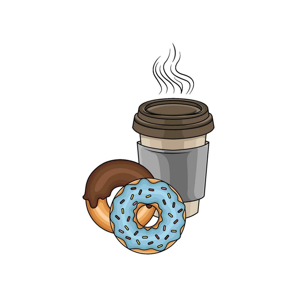 sweet donut with cup coffee drink illustration vector