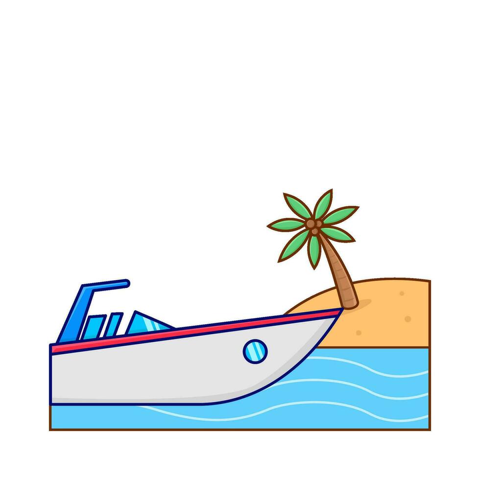 boat in beach with palm tree illustration vector