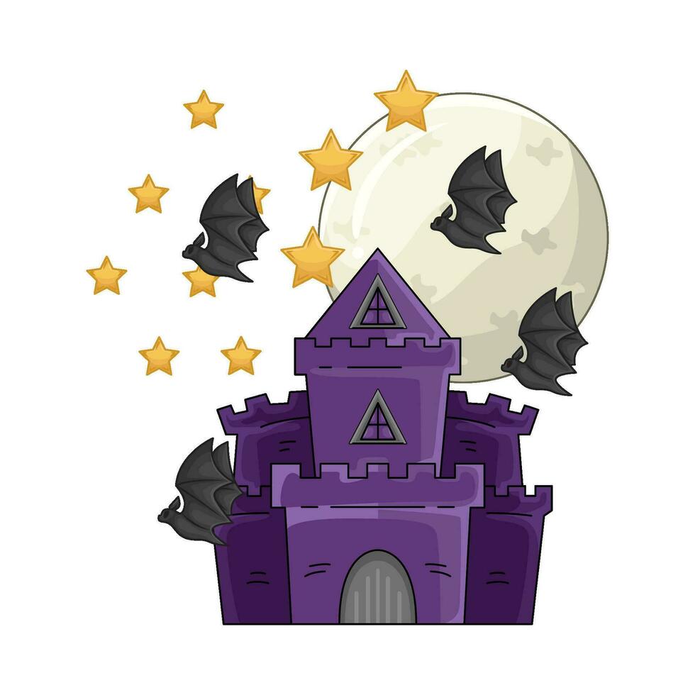 full moon, bat, star with palace illustration vector