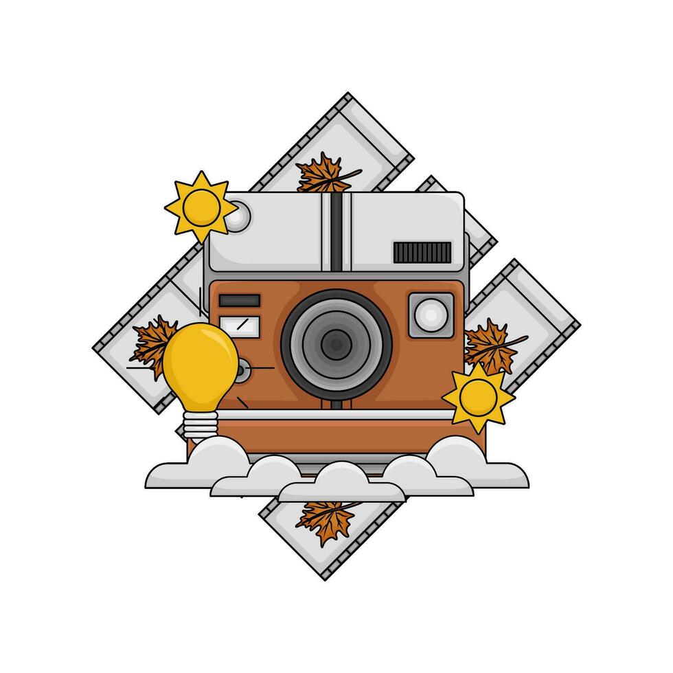 camera photo, cloud, brightness with cliche autumn leaf illustration vector