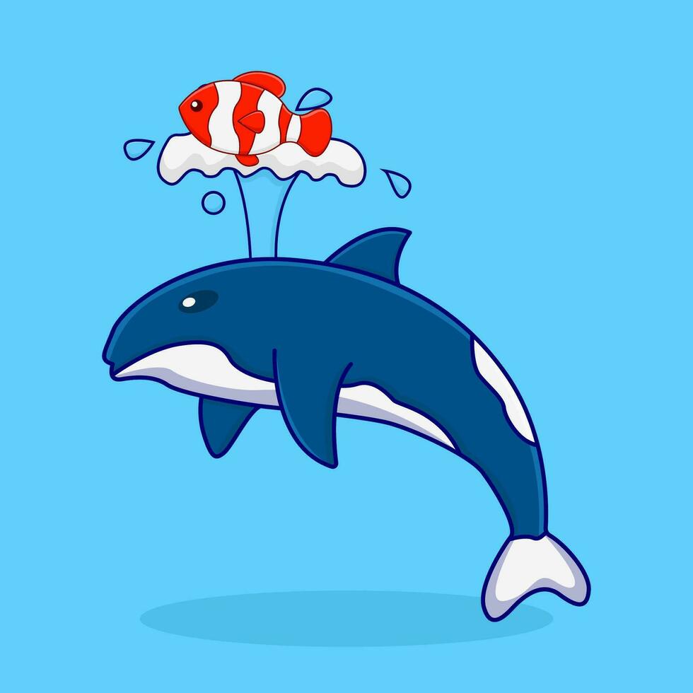 whale with fish in swimming pool  illustration vector