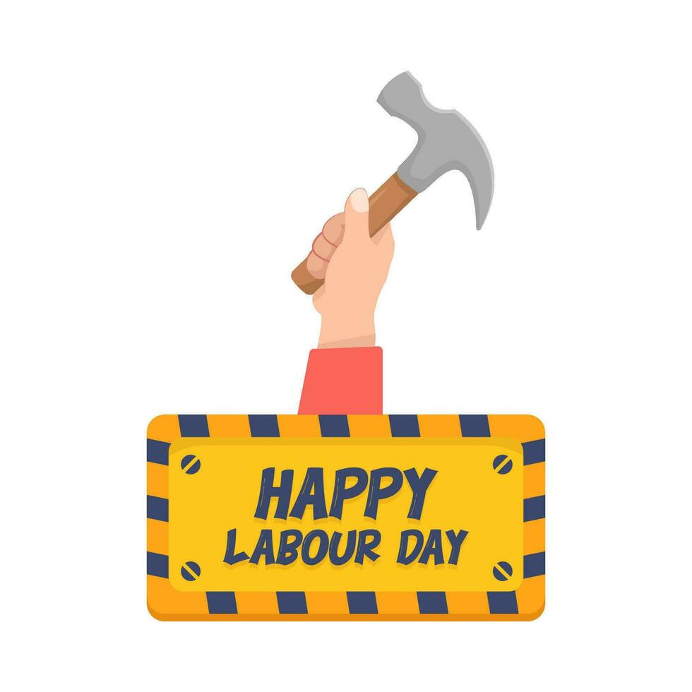 hammer in hand with labour day illustration vector