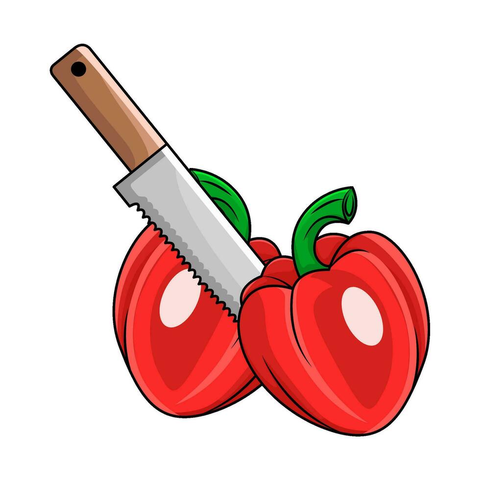 peppers with knife illustration vector