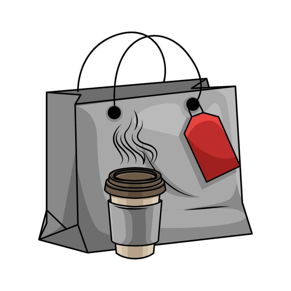 bolsa de papel con taza café bebida ilustración vector