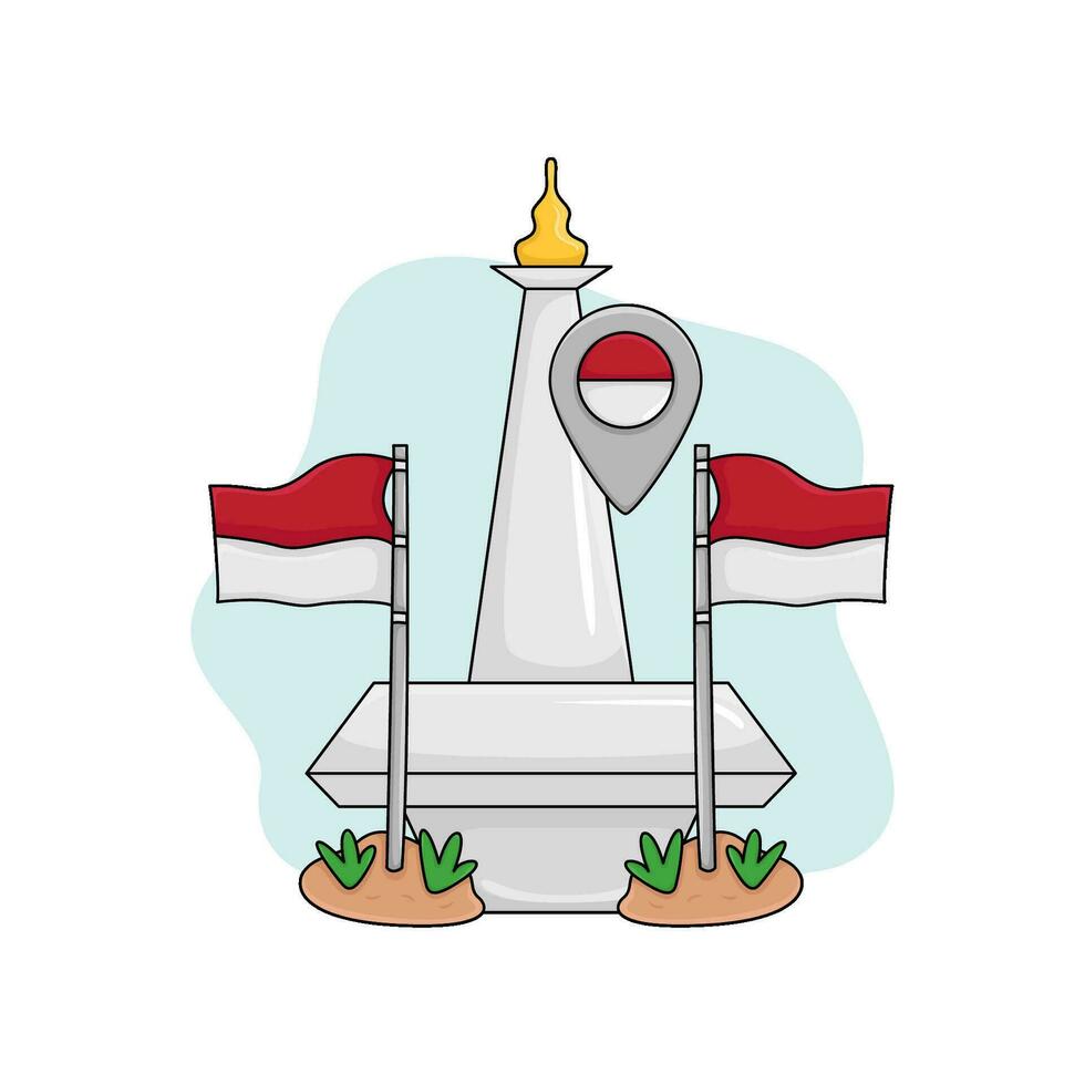 monas, location with flag indonesia illustration vector