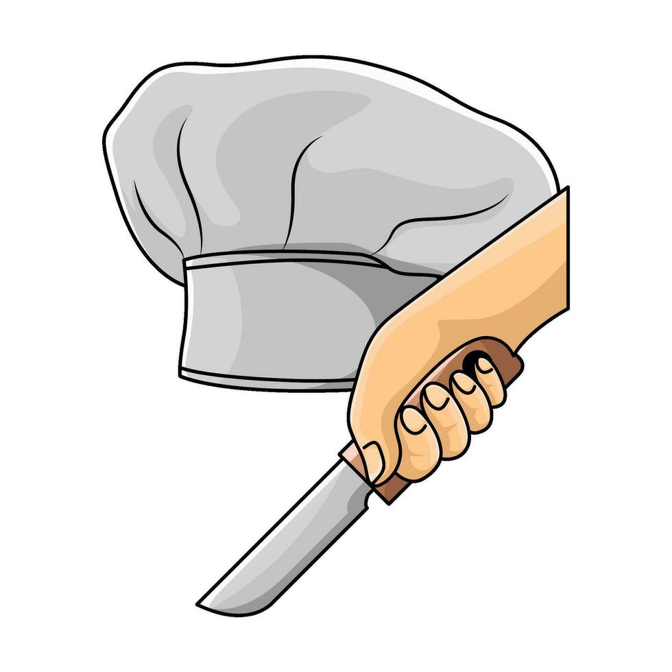hat chef with knife in hand illustration vector