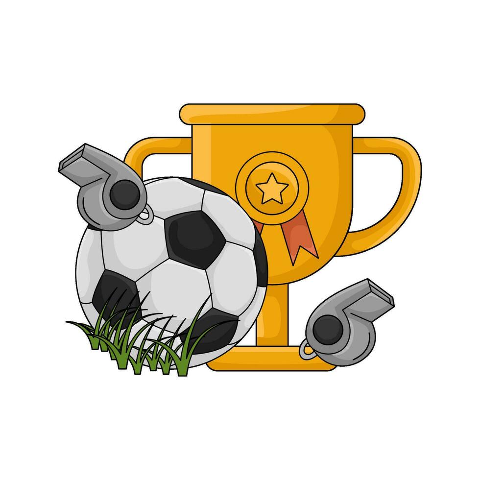 soccer ball, whistle with trophy illustration vector