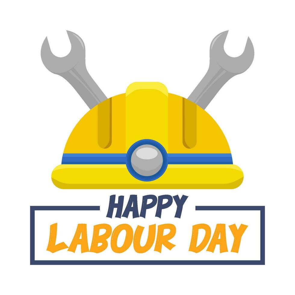 contento labor día, casco con llave inglesa herramientas ilustración vector