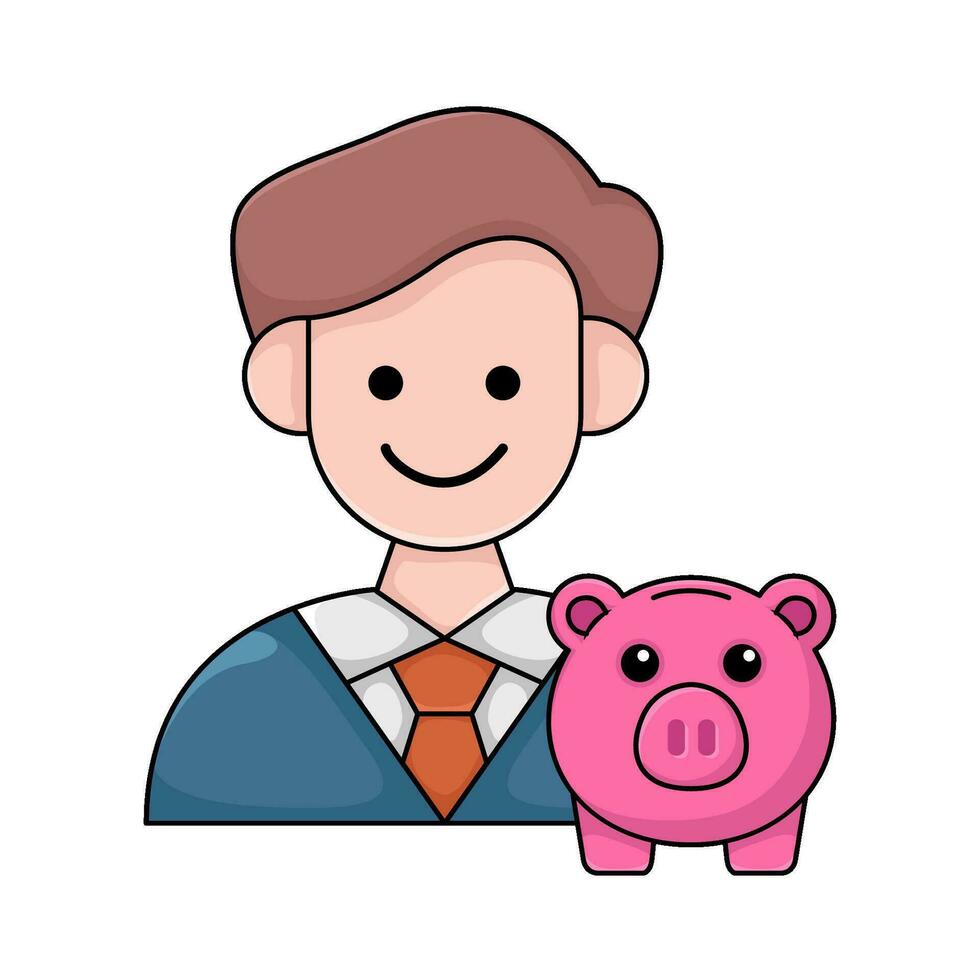 inversor con cerdito banco ilustración vector